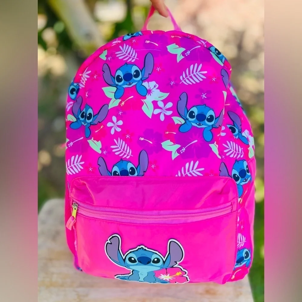 Disney STITCH Backbag NEW IN PINK WITH A tick decal sticker of Stitch